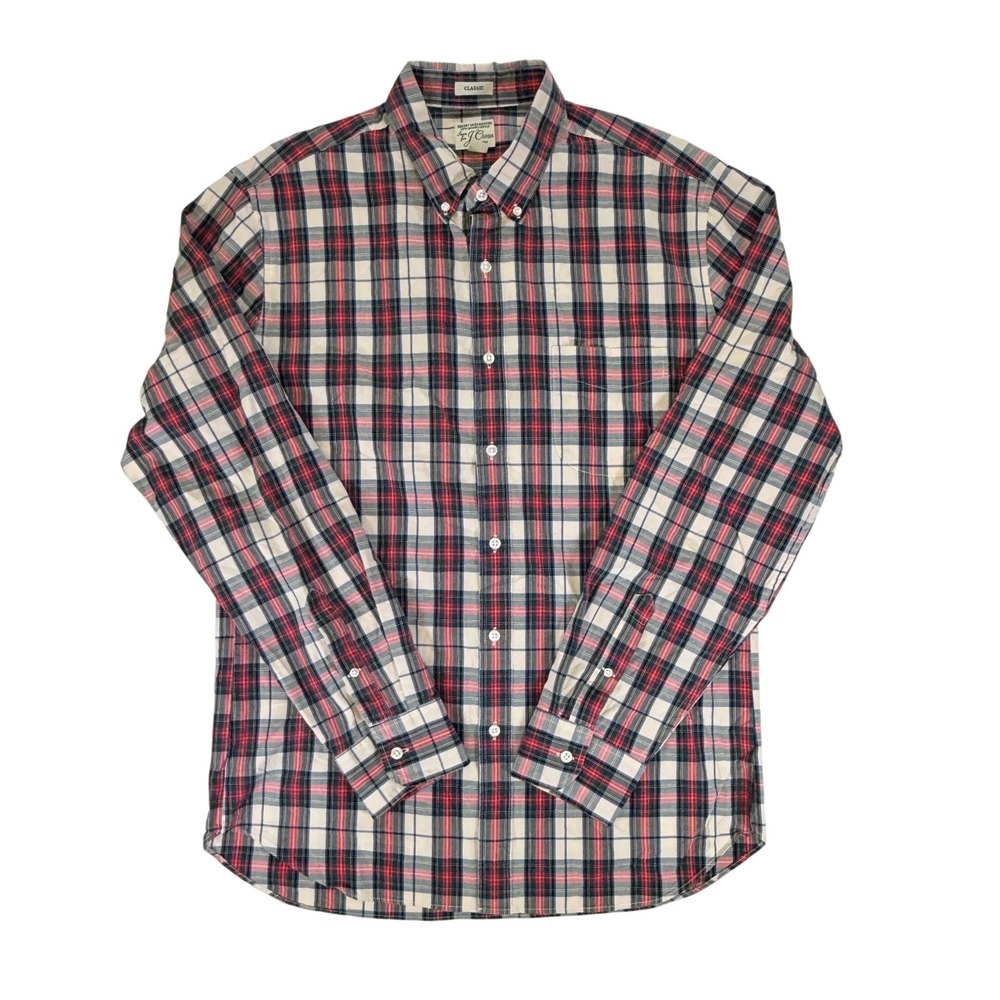 J.Crew Mens Secret Wash Stretch Plaid Button Down Shirt Classic Fit Red Blue L